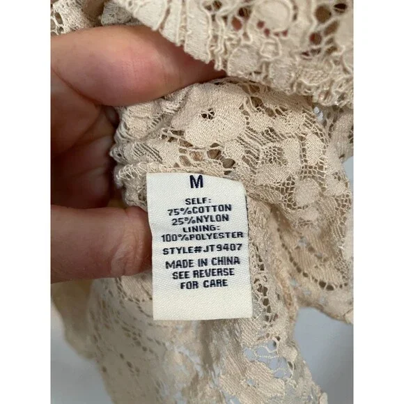 Jealous Tomato Womens Lace Peplum Top Size M Beige Romantic Coquette Babydoll - Picture 7 of 7